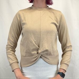 H&M Women's Twist Front Sweatshirt Crewneck Athleisure Tan Small NWT